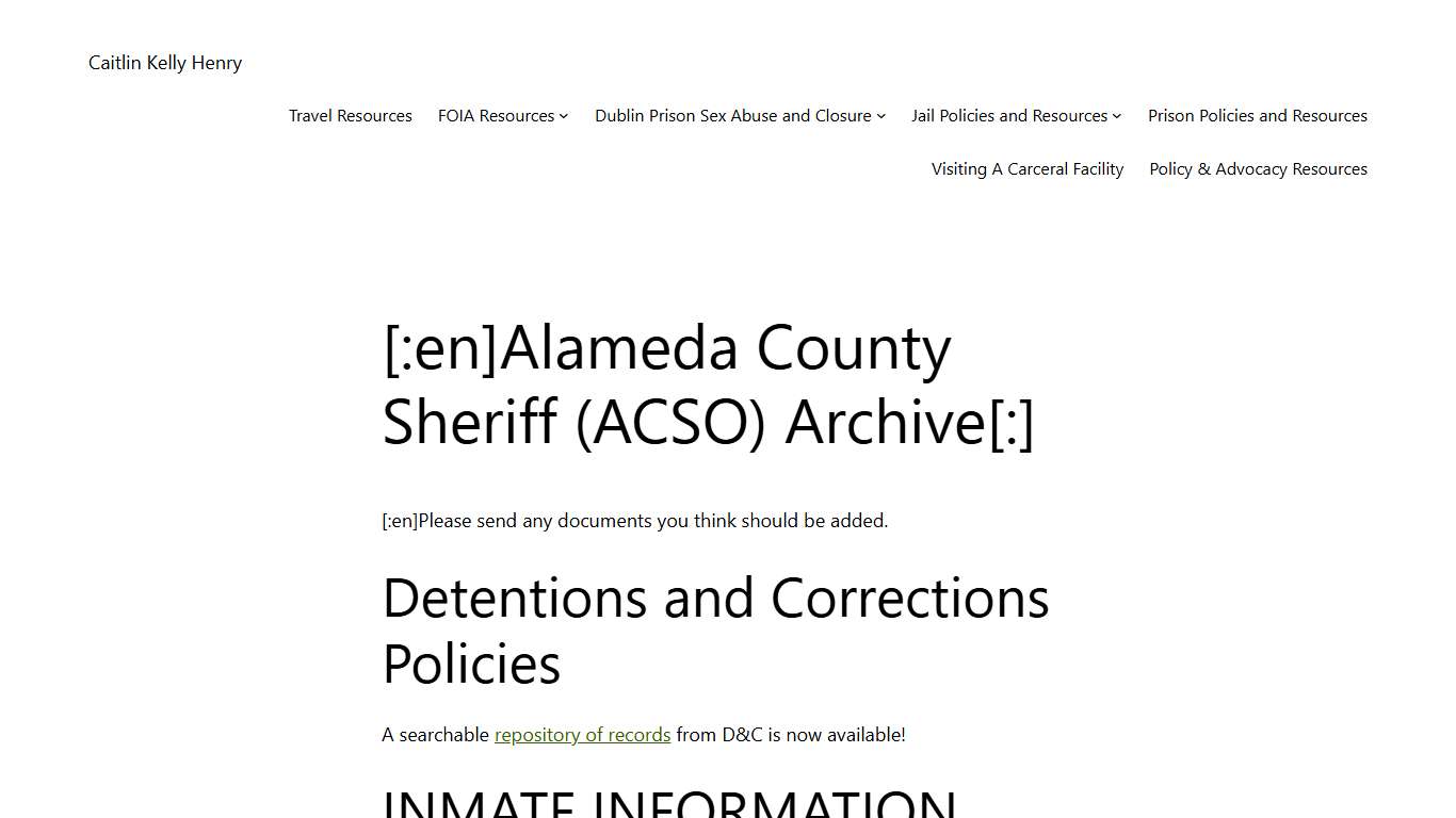 [:en]Alameda County Sheriff (ACSO) Archive[:] – Caitlin Kelly Henry
