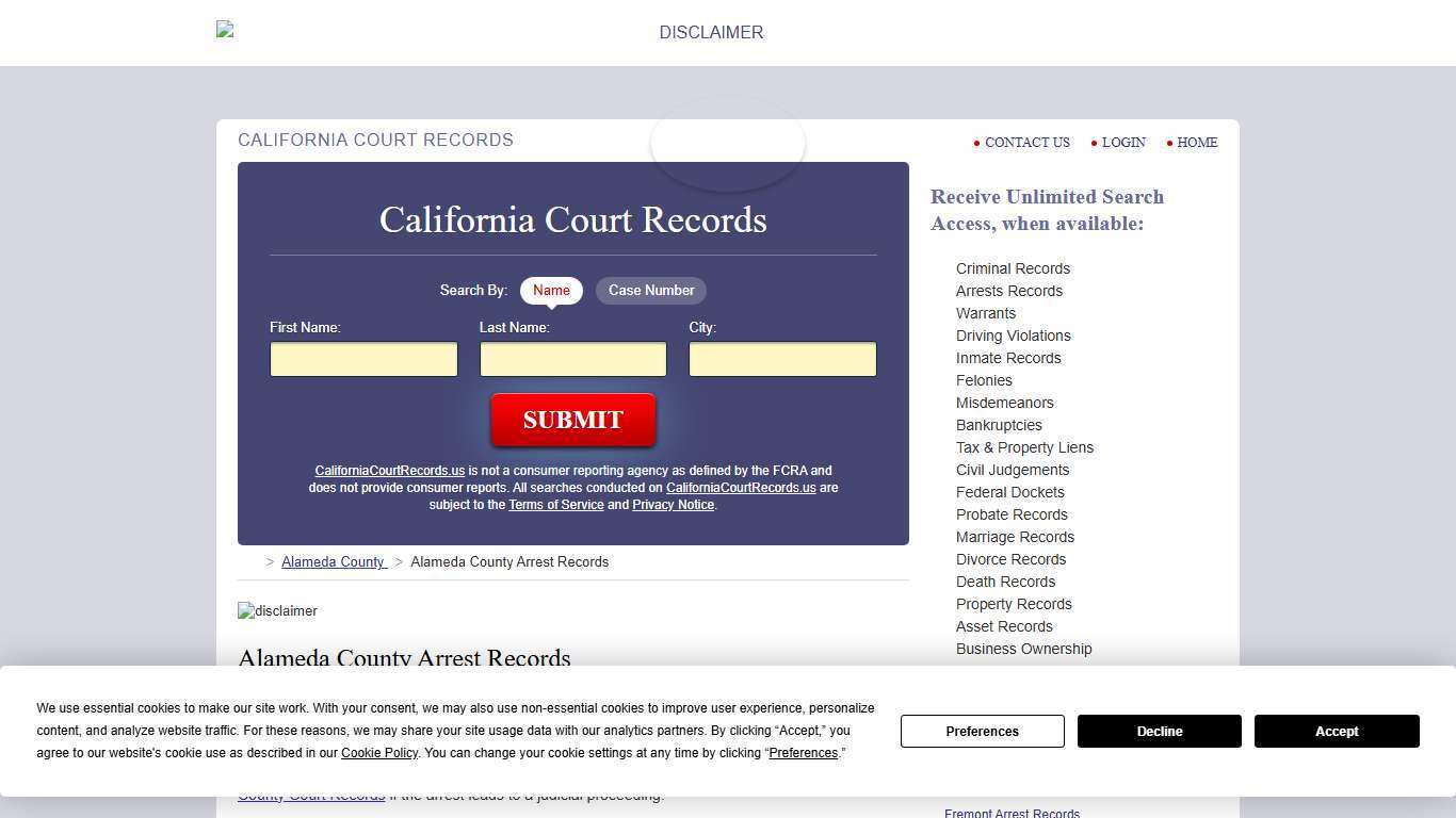 Alameda County Arrest Records | CaliforniaCourtRecords.us